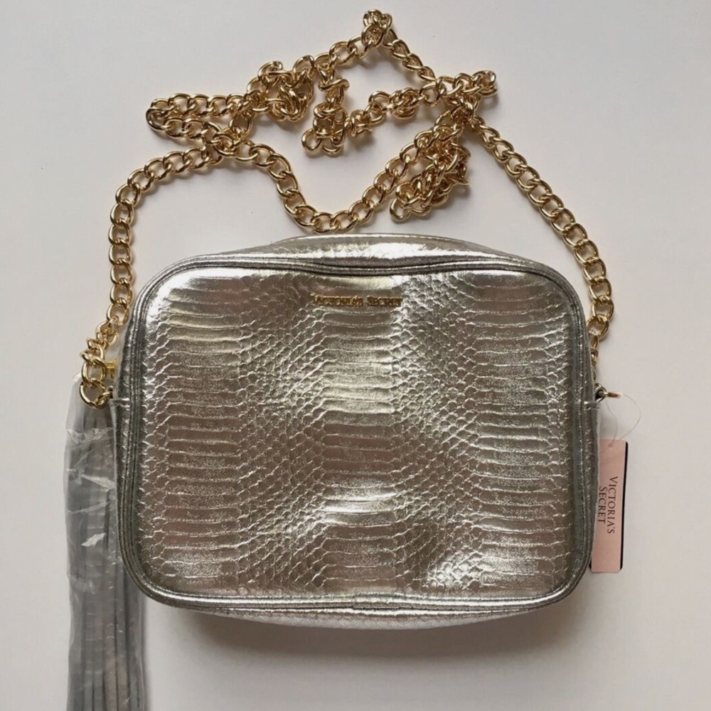 Victoria Secret - Silver purse/cosmetic bag with gold chain